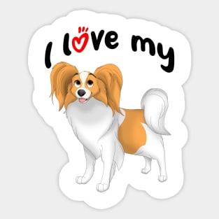 I Love My White & Red Papillon Dog Sticker